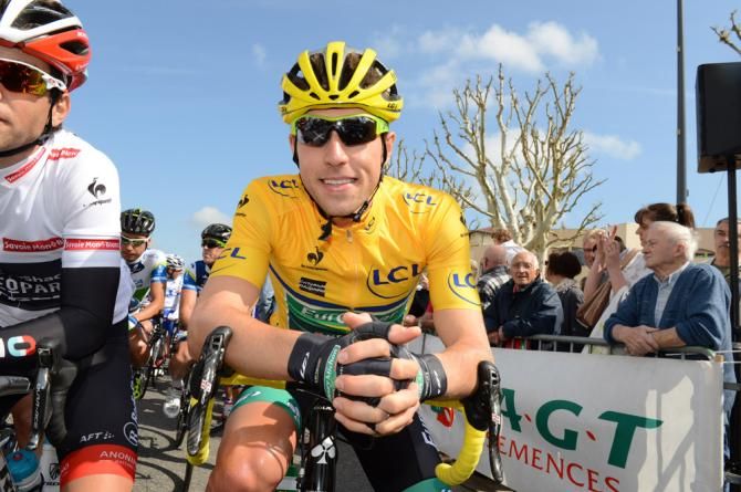 David Veilleux (Europcar) in the leader's maillot jaune for the start of stage 3