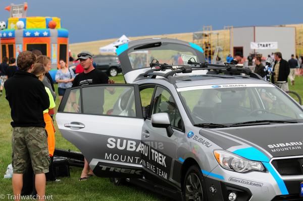 Troy Lavigne was selling Subarus during the men's race
