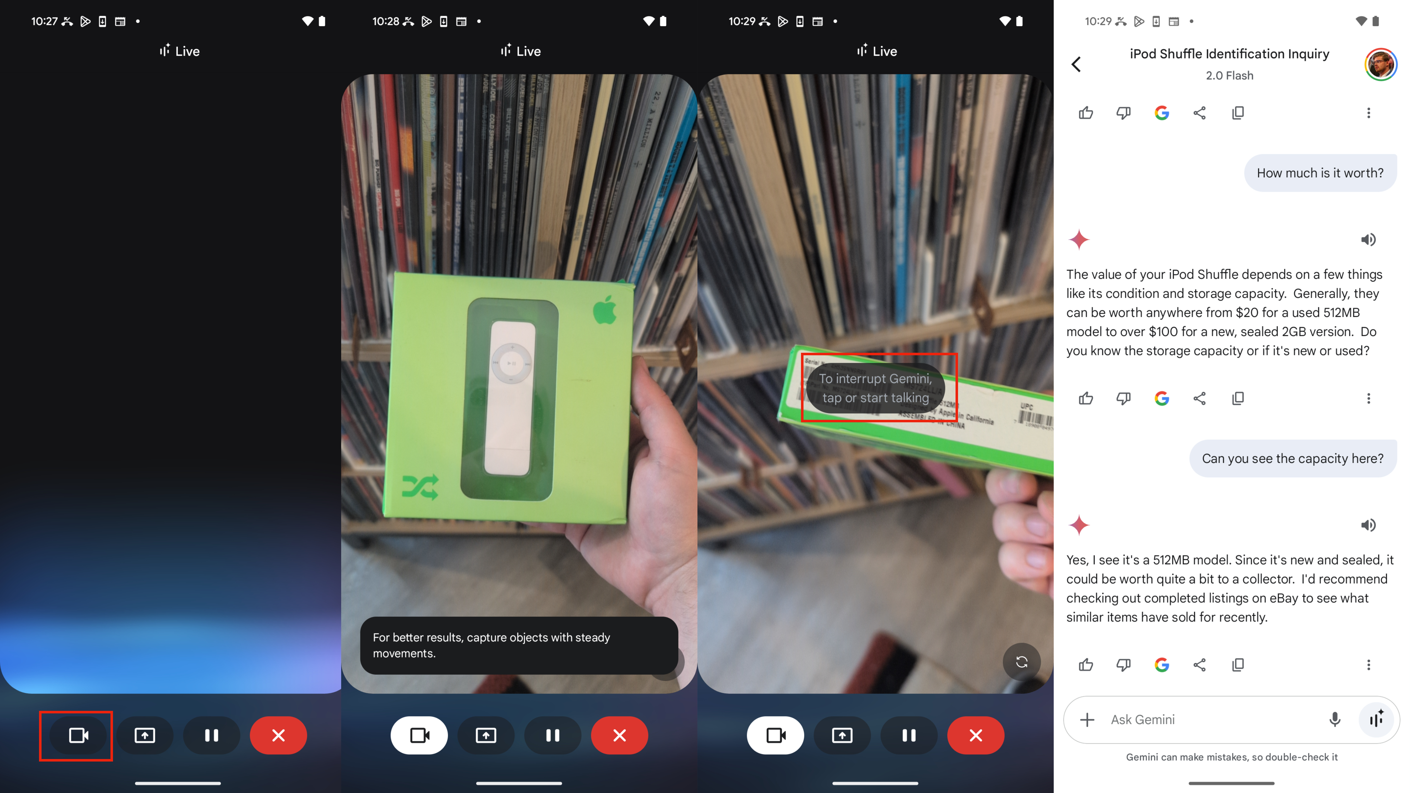 How to share your camera feed with Gemini Live.