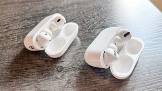 Apple AirPods Pro (2nd Generation) next to 1st generation AirPod Pro