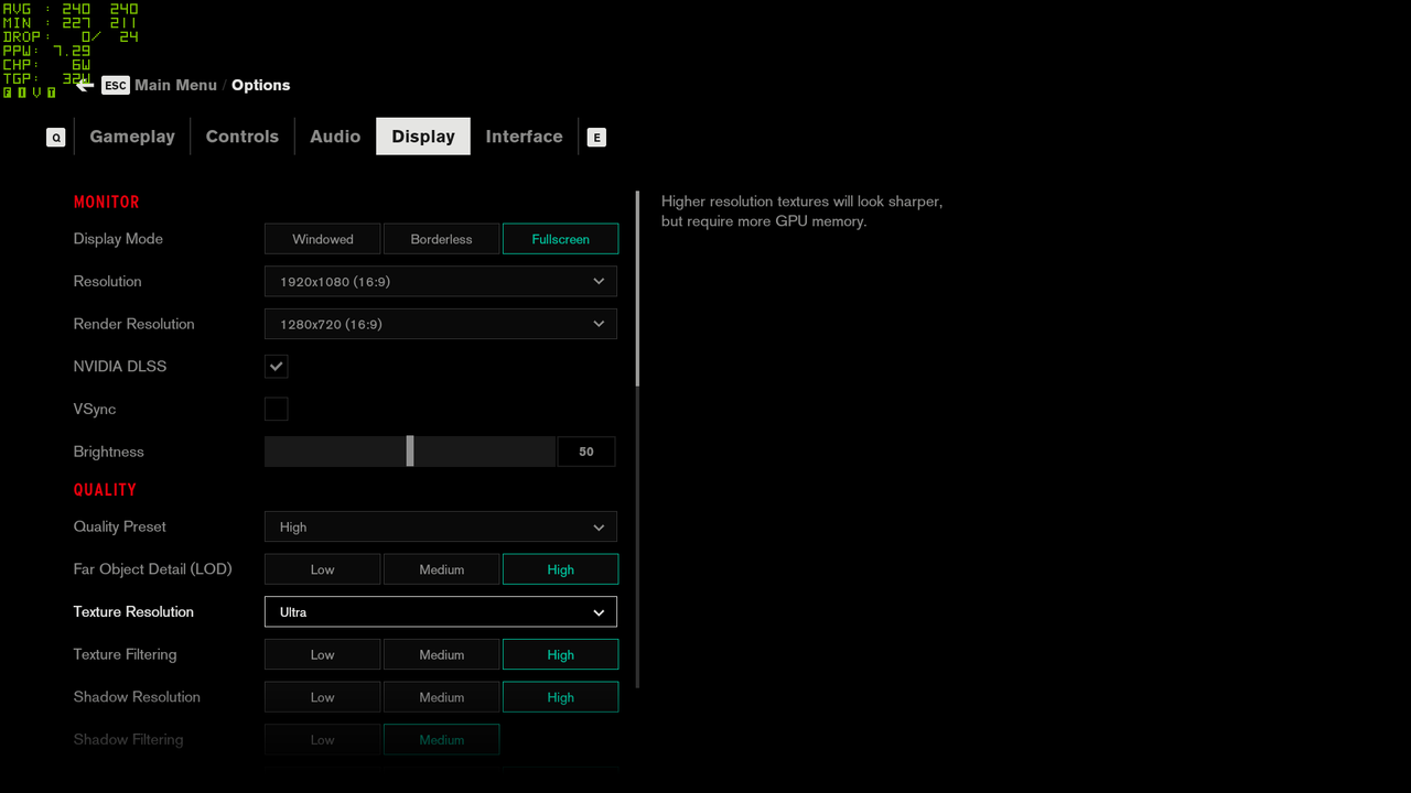 Control graphics settings