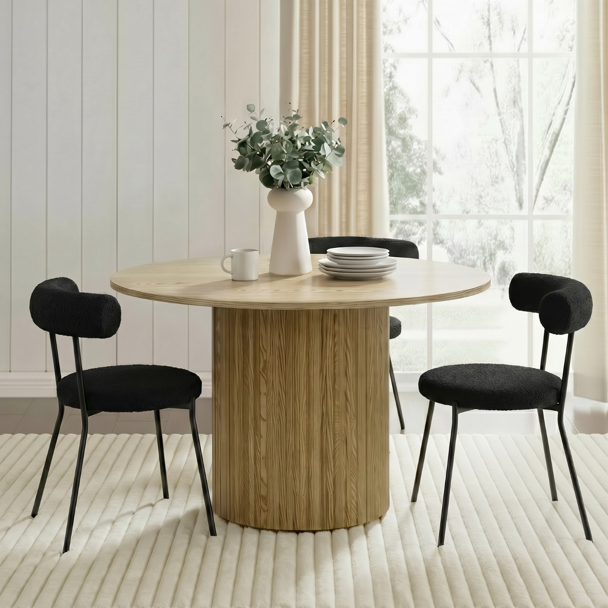 Ohs Madison Ribbed Dining Table - Light Wood