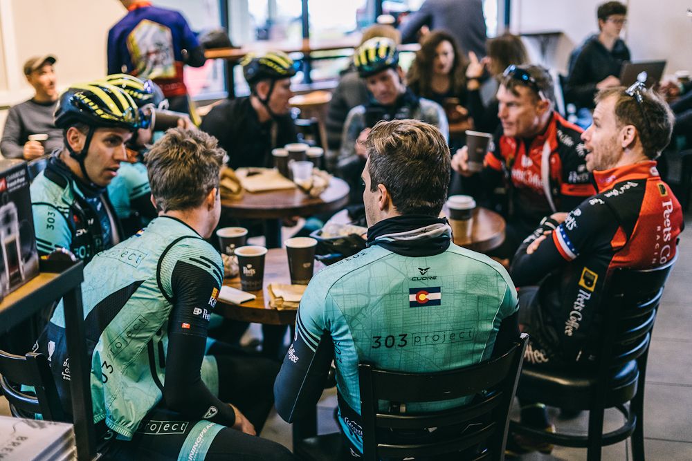 303 Projecr riders make a coffee stop at Peet's