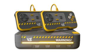 Duke Nukem AI art; a retro games console in grey and yellow