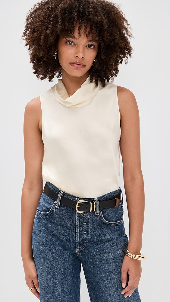 Leset Barb Sleeveless Cowl Neck Top