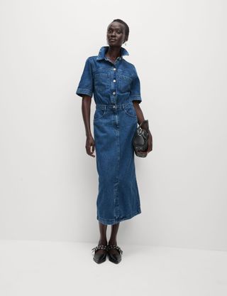 Midikleid aus Denim aus reiner Baumwolle