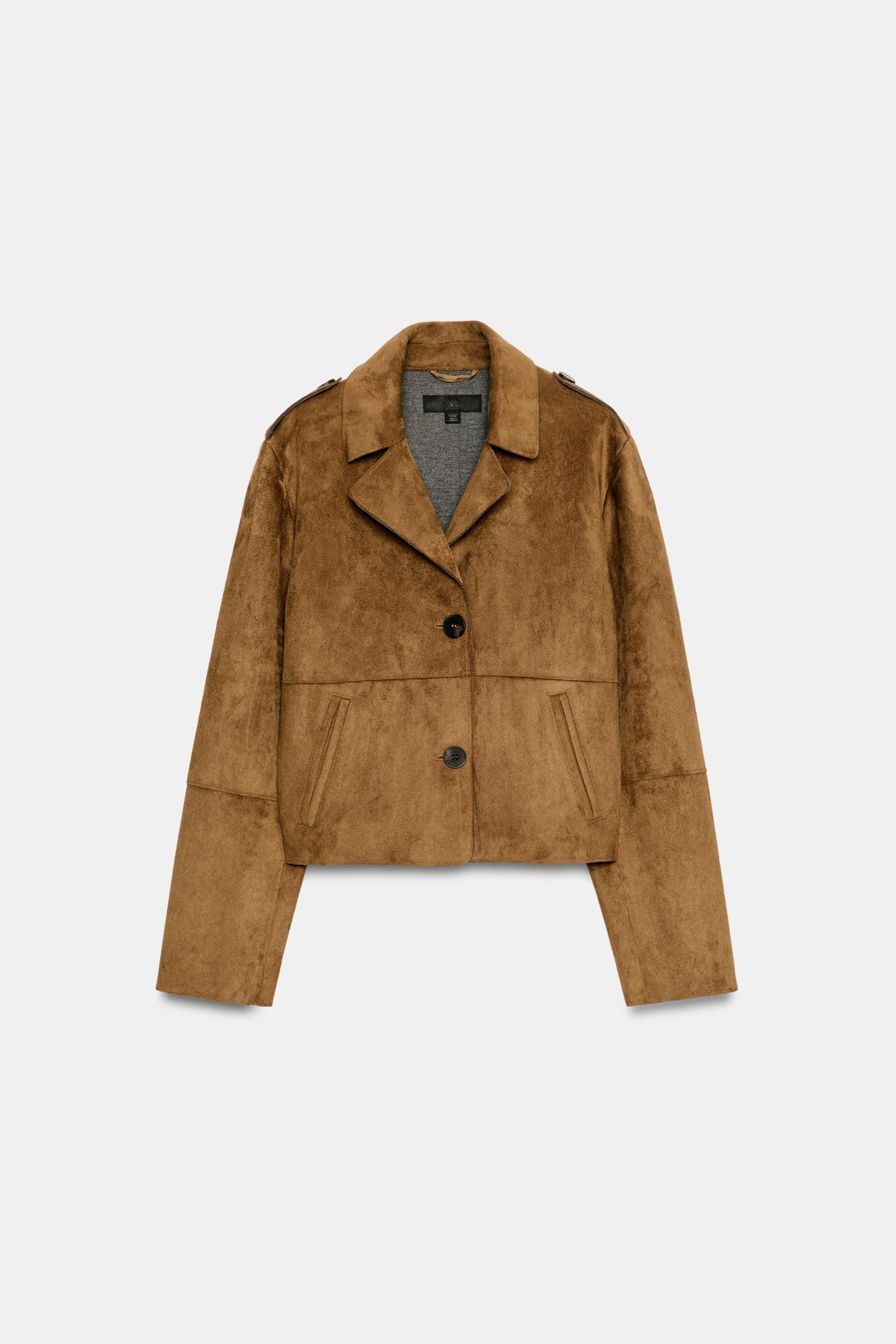 Faux Suede Jacket - Taupe Brown - Xs