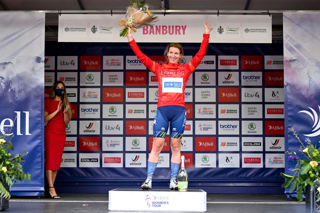 Nina Kessler (TIBCO-Silicon Valley Bank) wearing the sprint jersey at the Women&#039;s Tour 2021