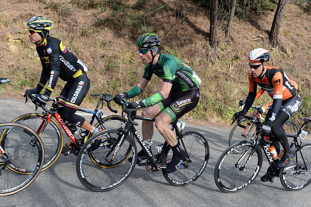 Jorge Castiblanco (Colombia), Wesley Kreder (Roompot) and Jimmy Engoulvent (Europcar) in the breakaway