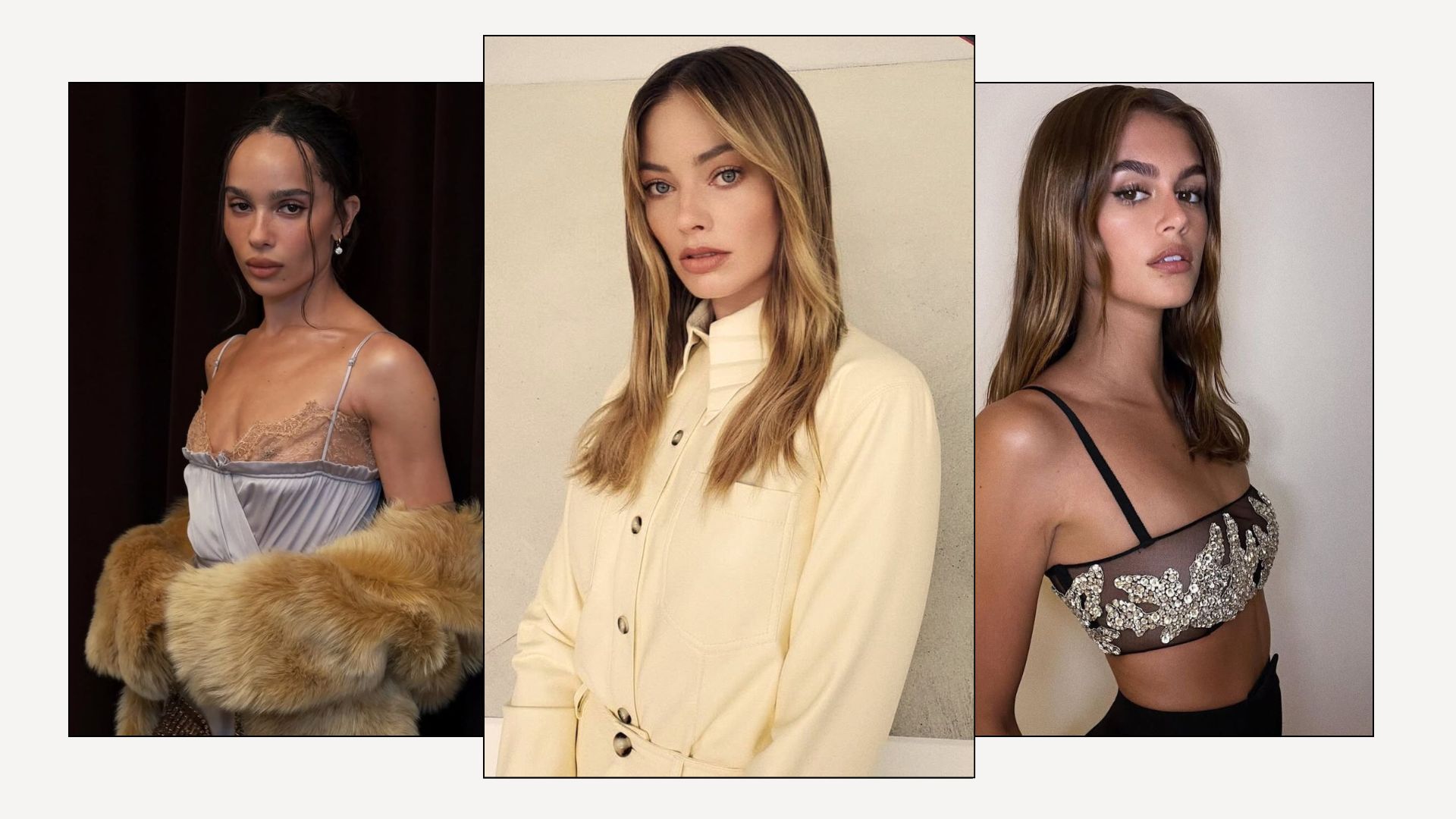 @brycescarlett, @ninapark style face framing-waves on Zoe Kravitz, Margot Robbie and Kaia Gerber
