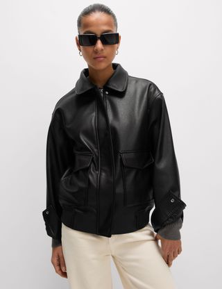 Faux Leather Relaxed Fit Jacket