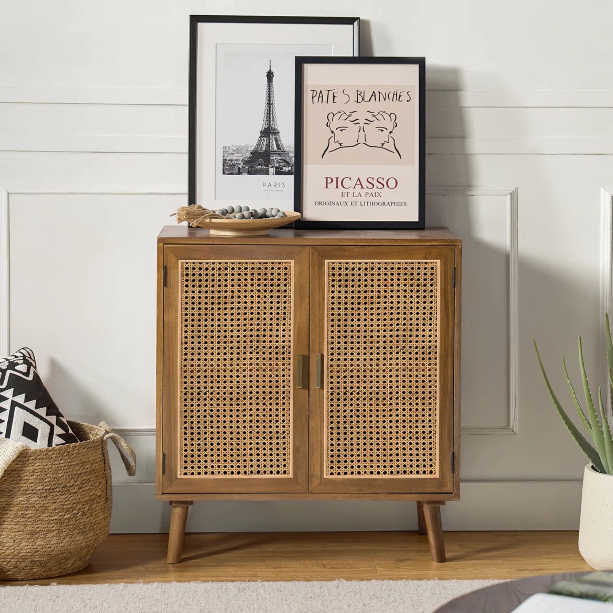 Emily 31'' Tall 2 - Rattan Door Accent Cabinet with Solid Wood Legs