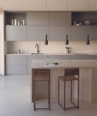 Kitchen with contemporary cabinetry and island