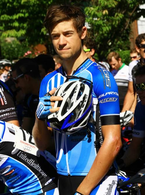 Kiel Reijnen (UnitedHealthcare Pro Cycling Team) focuses on the task ahead and takes time to salute.