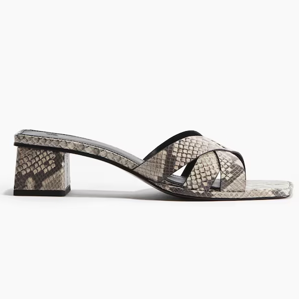 H&M Snake Print Block Heeled Mules