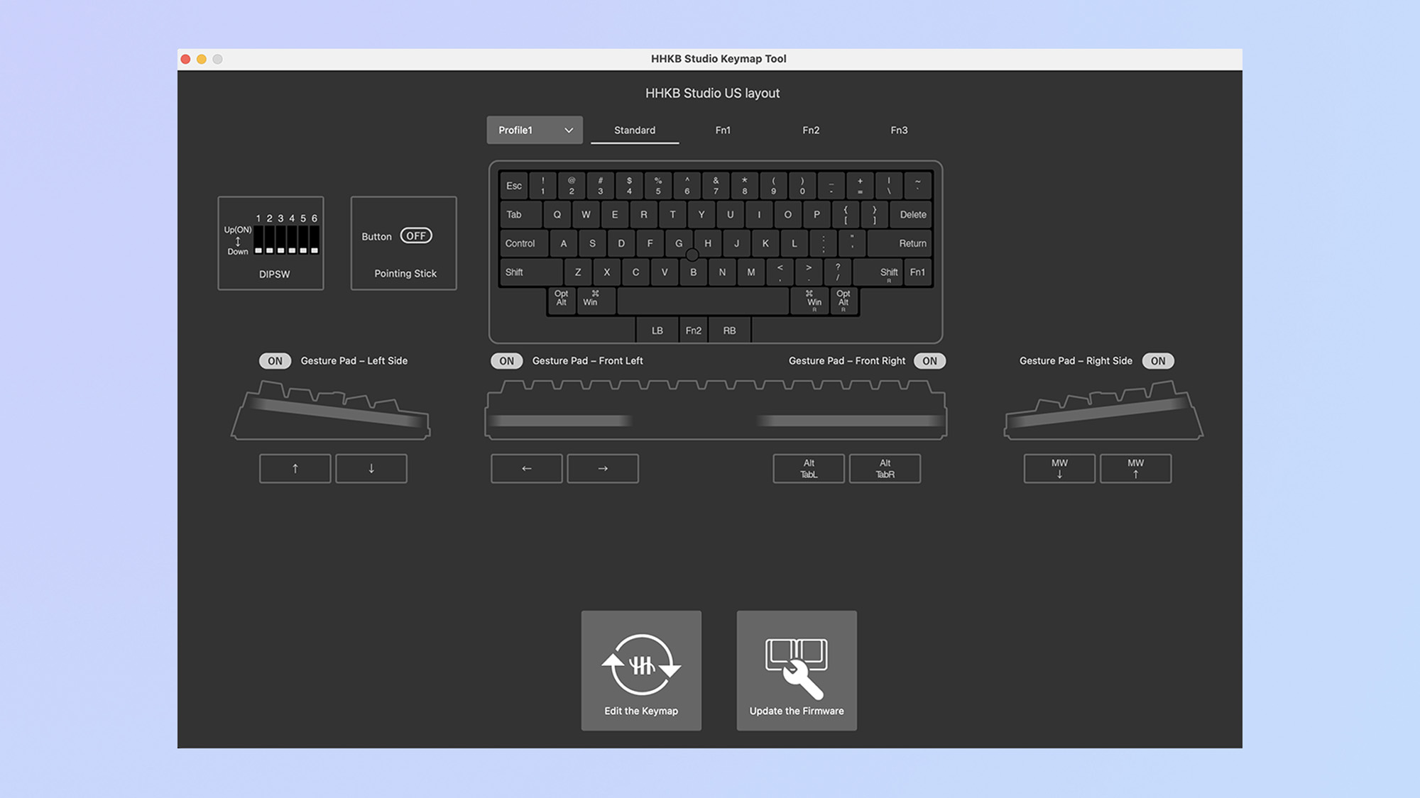 A screenshot of the HHKB Key remapping software