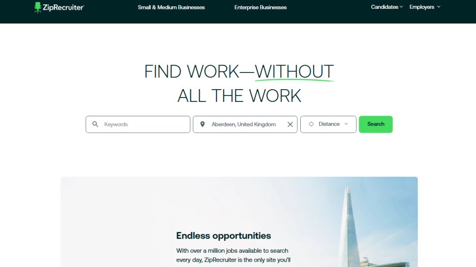 Website screenshot of ZipRecruiter (January, 2026)