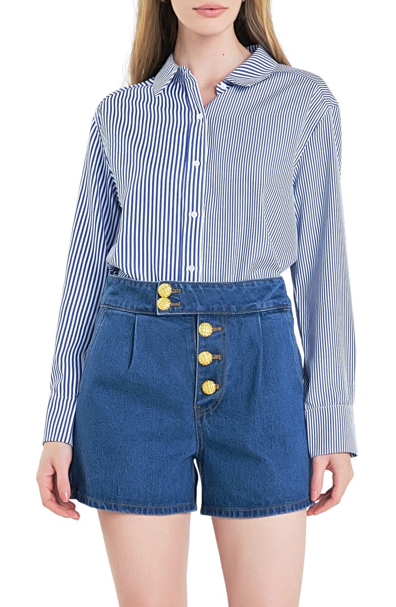 Colorblock Stripe Long Sleeve Button-Up Shirt