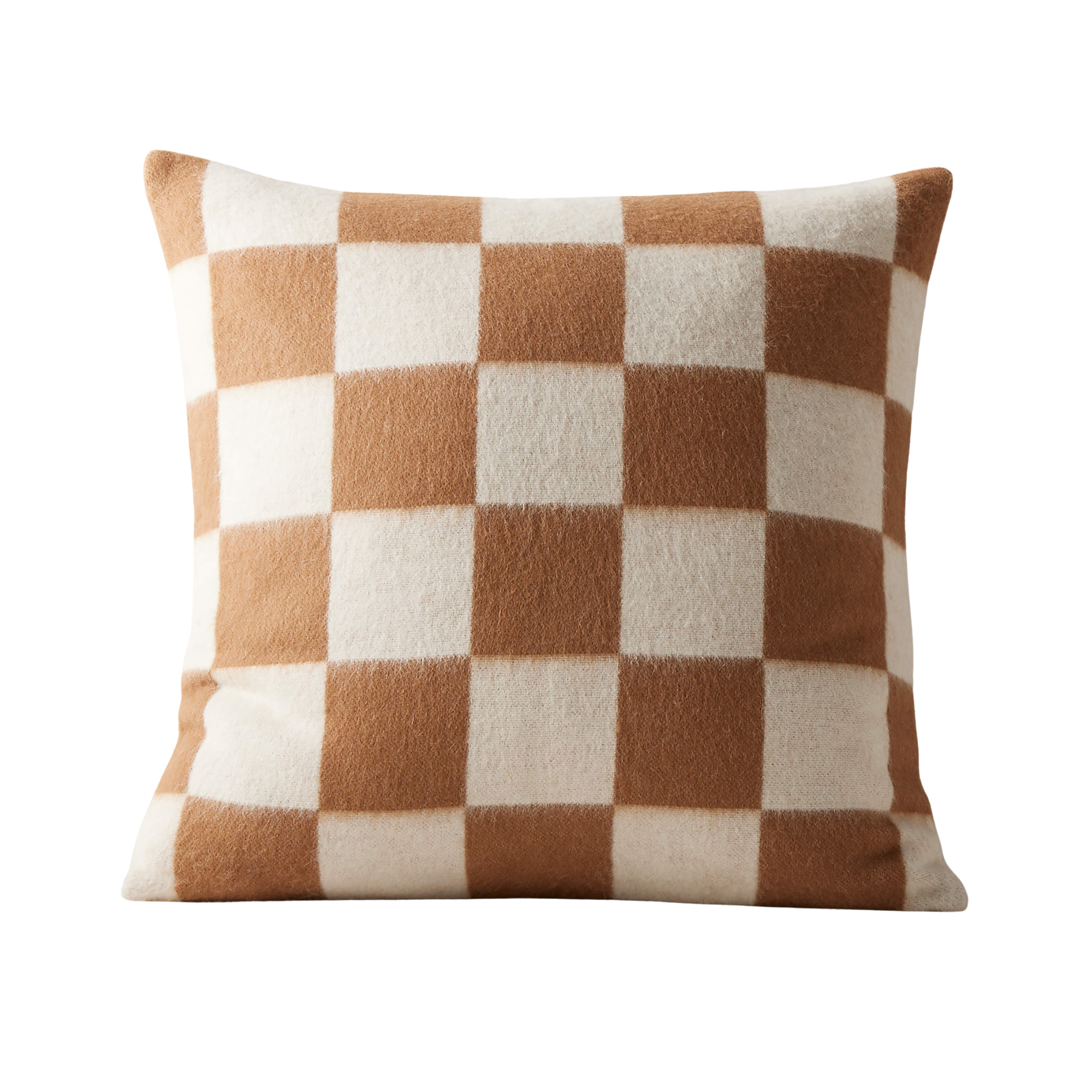 checkerboard print pillow in white and orange