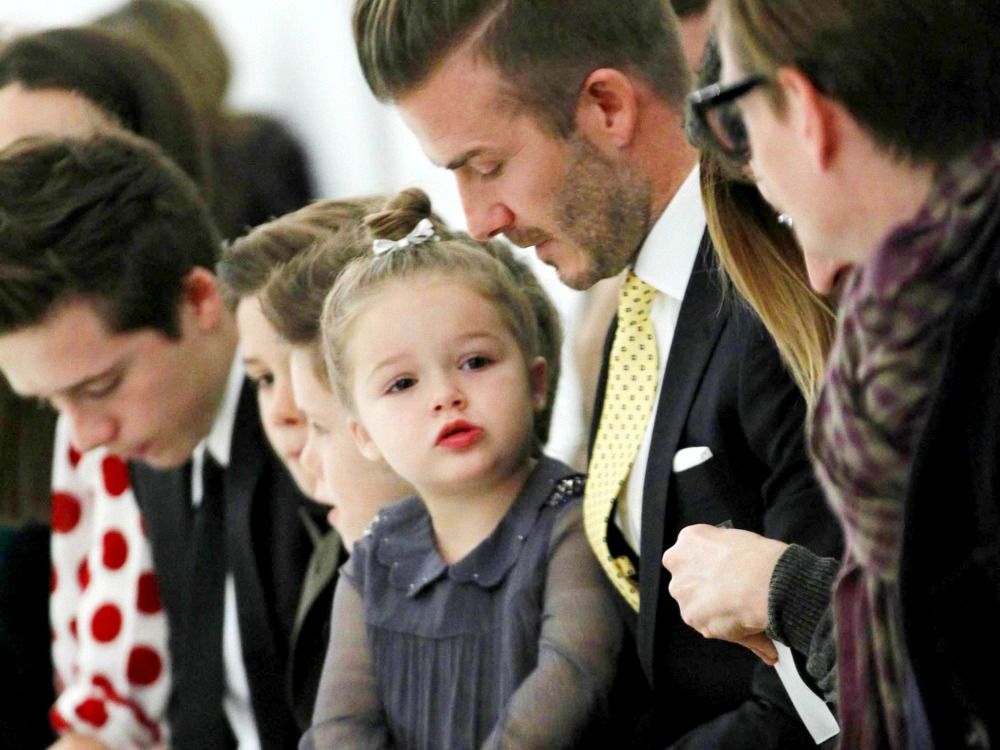 David Beckham with Brooklyn, Romeo, Cruz and Harper at New York Fashion Week