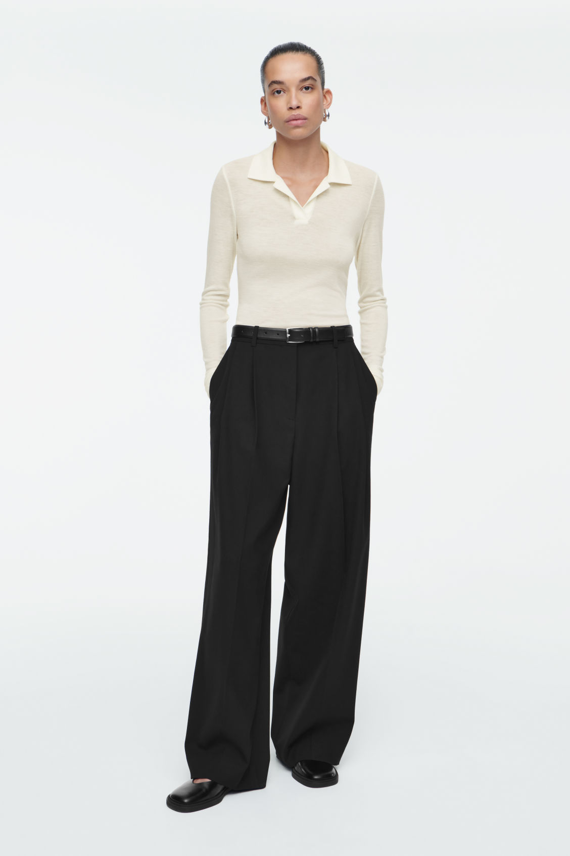 Wide-Leg Tailored Twill Pants