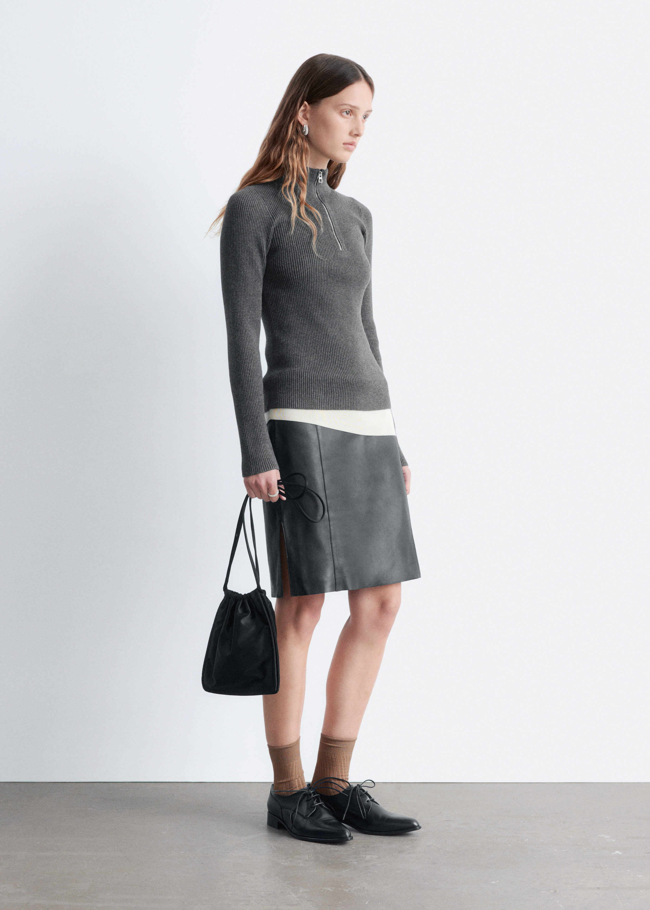 Knee-Length Leather Skirt