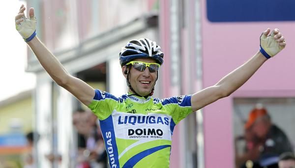 Vincenzo Nibali (Liquigas - Doimo) celebrates his first ever stage victory at the Giro d'Italia.