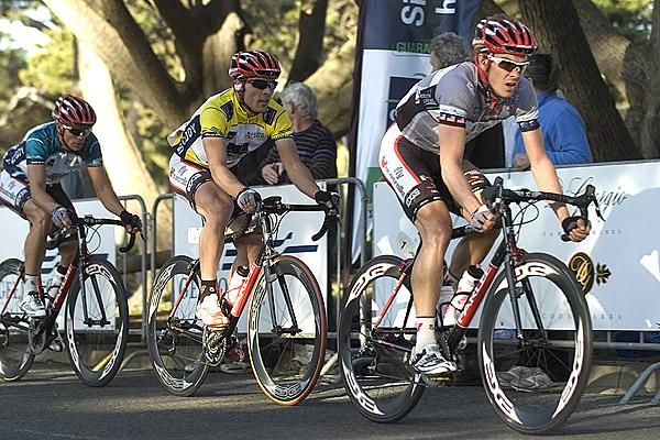 Triple treat: Three of the top ten and Fly V Australia teammates (L-r): Jonathan Cantwell, tour leader Darren Rolfe and David Kemp in action on stage five.