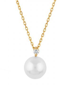 gold Pearl and Diamond Pendant Necklace