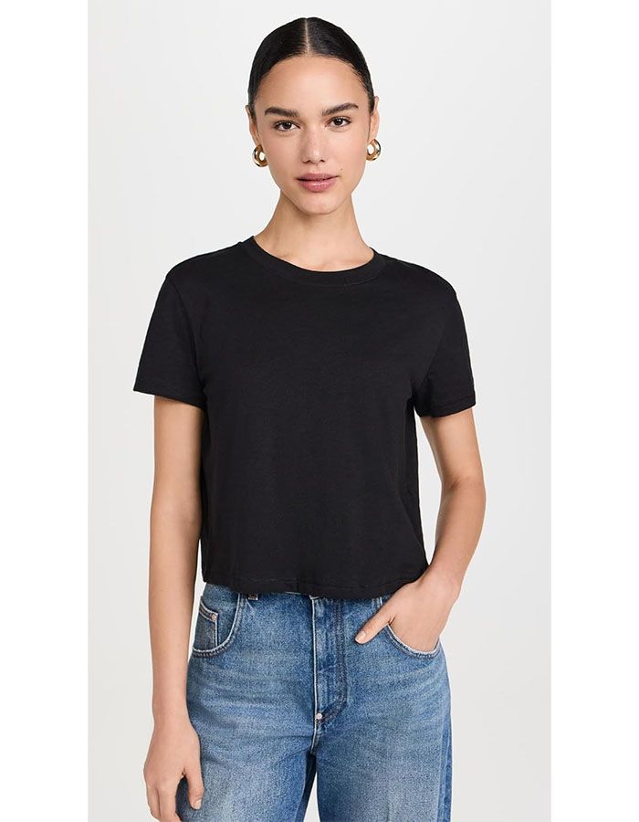 Madewell Women's Slub Boxy-Crop Tee, Jet Black, Xxl