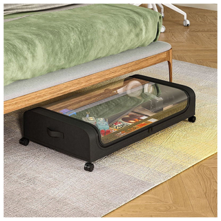 An under bed storage organizer with wheels