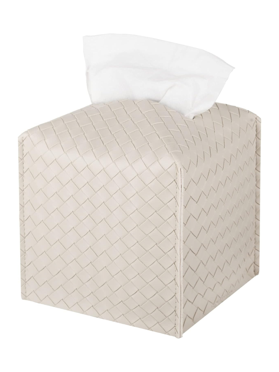 Tissue Box Cover Pu Leather Tissue Holder Square Facial Tissue Case Facial Paper Organizer Dispenser for Bathroom, Vanity Countertop, Tabletop, Car, Griege
