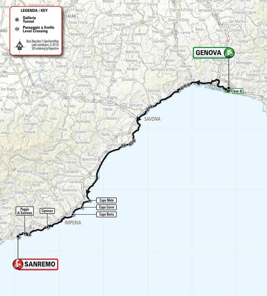 The map of Milan-San Remo Women 2026