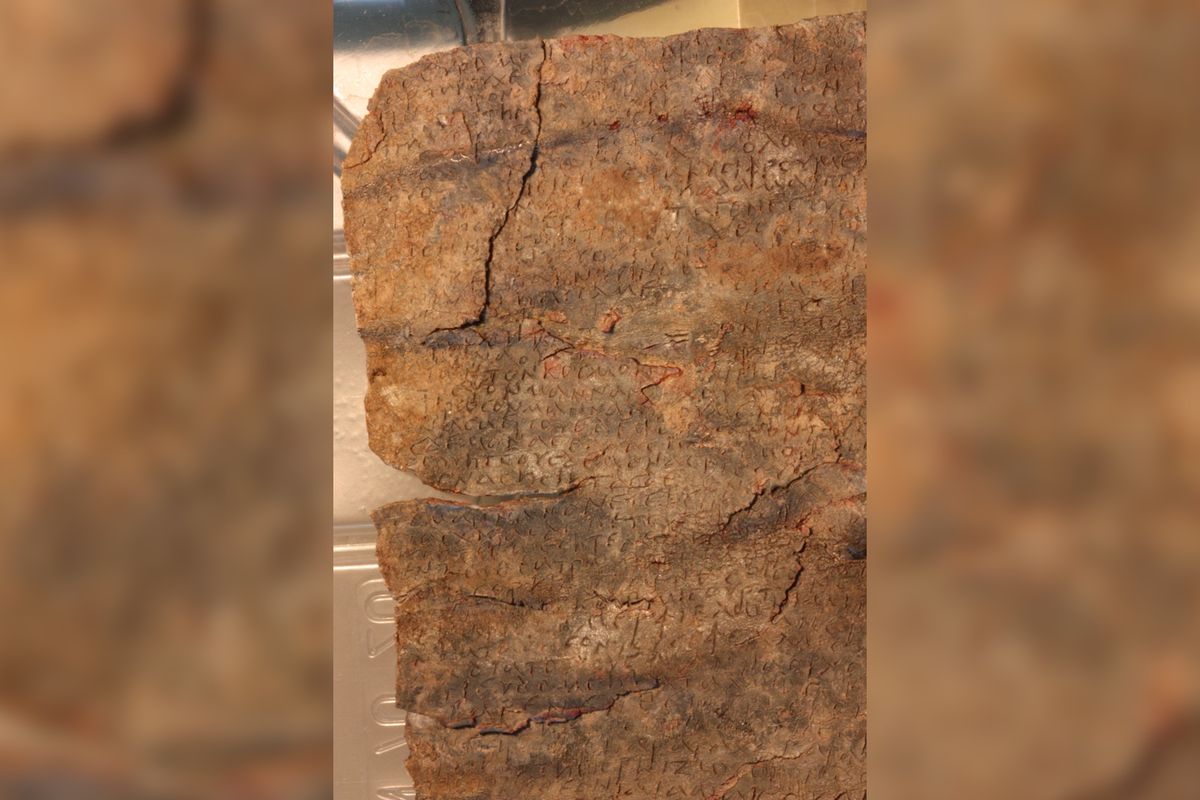 This recently deciphered 1,500-year-old curse tablet is written in Greek on a lead tablet. The curse is directed at a dancer named Manna. 