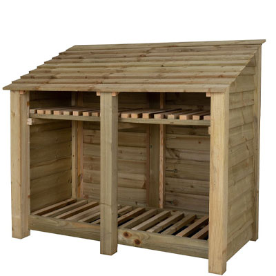 Double timber log store with kindling store