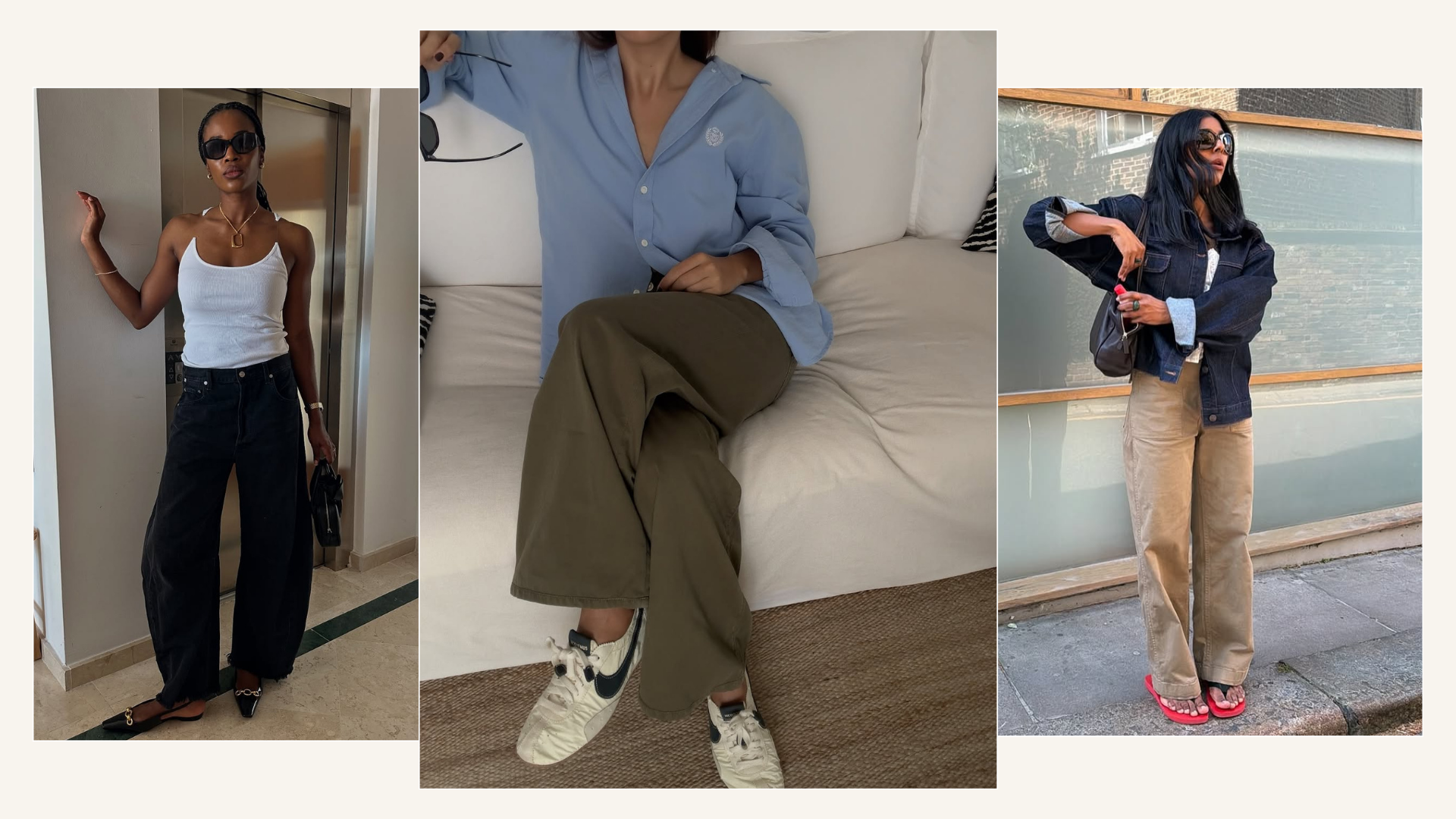 Three summer shoe trends that aren't ballet flats, including sling-back flats, slimline trainers and red-and-black flip-flops