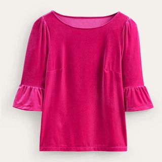 pink velour ruffle sleeve top