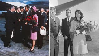 Two photos of Jacqueline and John F Kennedy on the day he would be assassinated