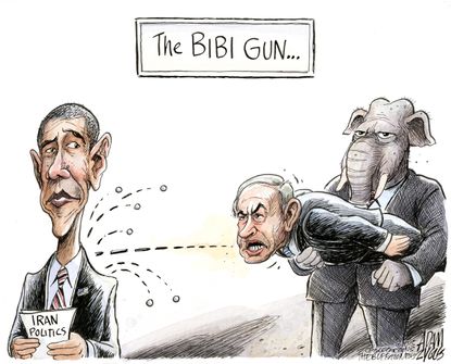 Political cartoon World Netanyahu speech Obama