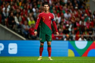 Cristiano Ronaldo of Portugal during the UEFA Nations league match between Portugal v Spain at the Estadio Municipal de Braga on September 27, 2022 in Braga Portugal
