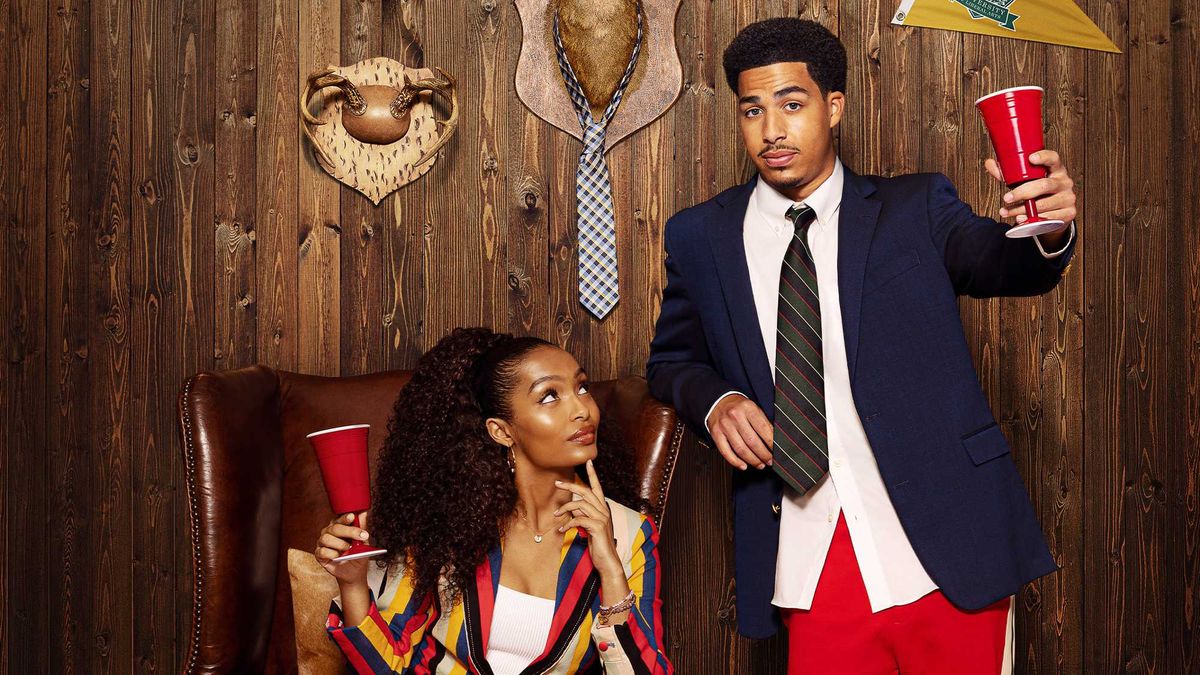 Grown-ish season 5 poster art featuring Yara Shahidi as Zoey and Marcus Scribner as Junior