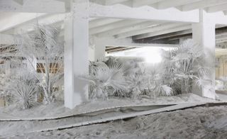 White space with all white foliage, walkways and sand
