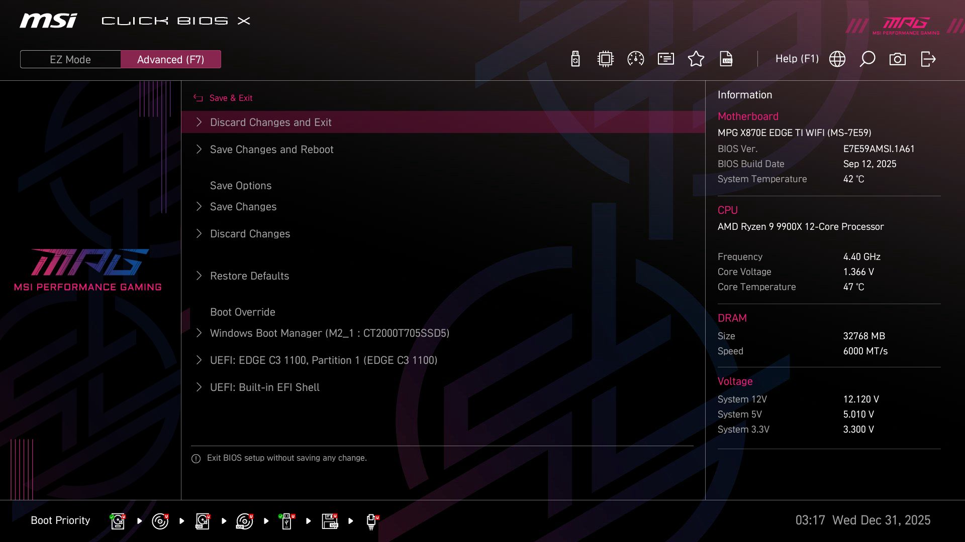 MSI MPG X870E Edge Ti Wifi - BIOS