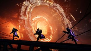 Destiny 2 Vesper's Host dungeon three guardians running past anomaly