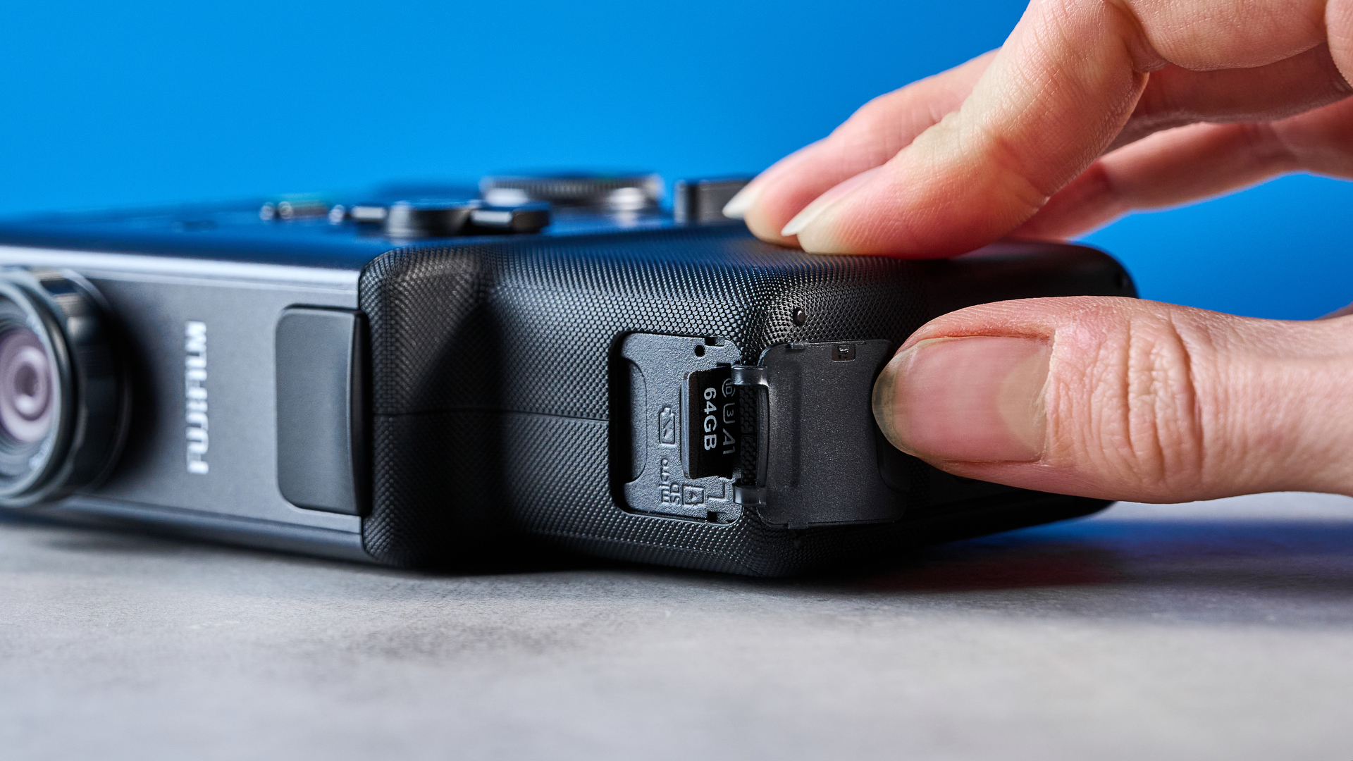 A Fujifilm Instax mini Evo Cinema hybrid instant camera