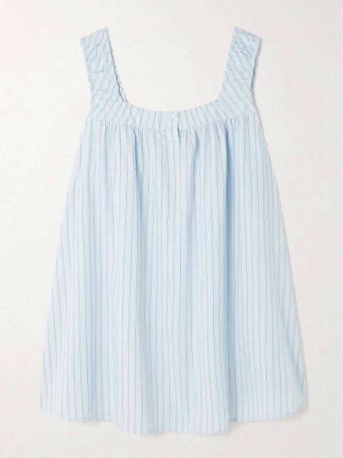 Yoke Striped Cotton-Poplin Mini Dress