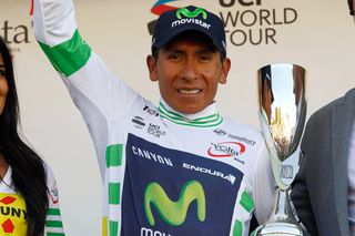 Nairo Quintana in the race leader's jersey following stage 4 at Volta a Catalunya.