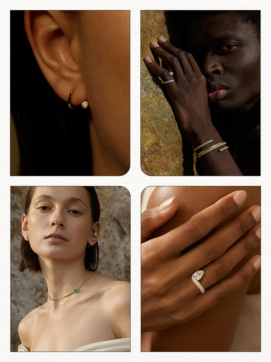 A collage of models wearing Asian-founded jewelry brand KatKim.