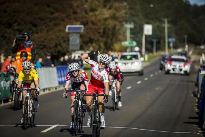 Lizzie Williams celebrates the stage win