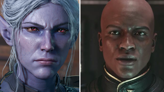 Minthara from Baldur's Gate 3, a stern looking drow woman, and Commander Kibwe Ikabe from Starfield, a resolute member of the UC.